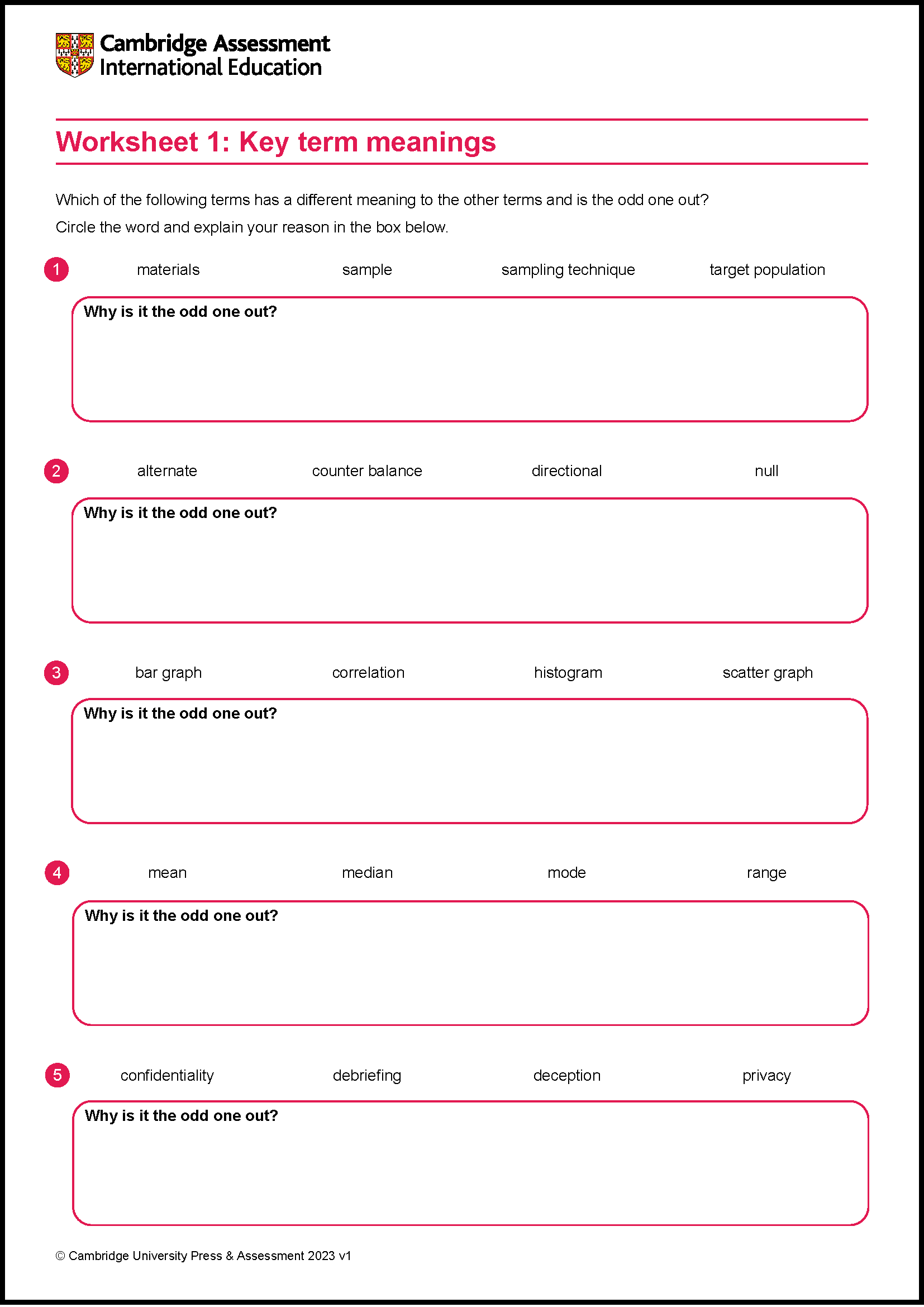 V2 Skills Exercises 9990 Psychology Online Learning area